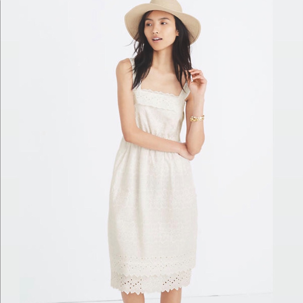 White eyelet tiered midi dress